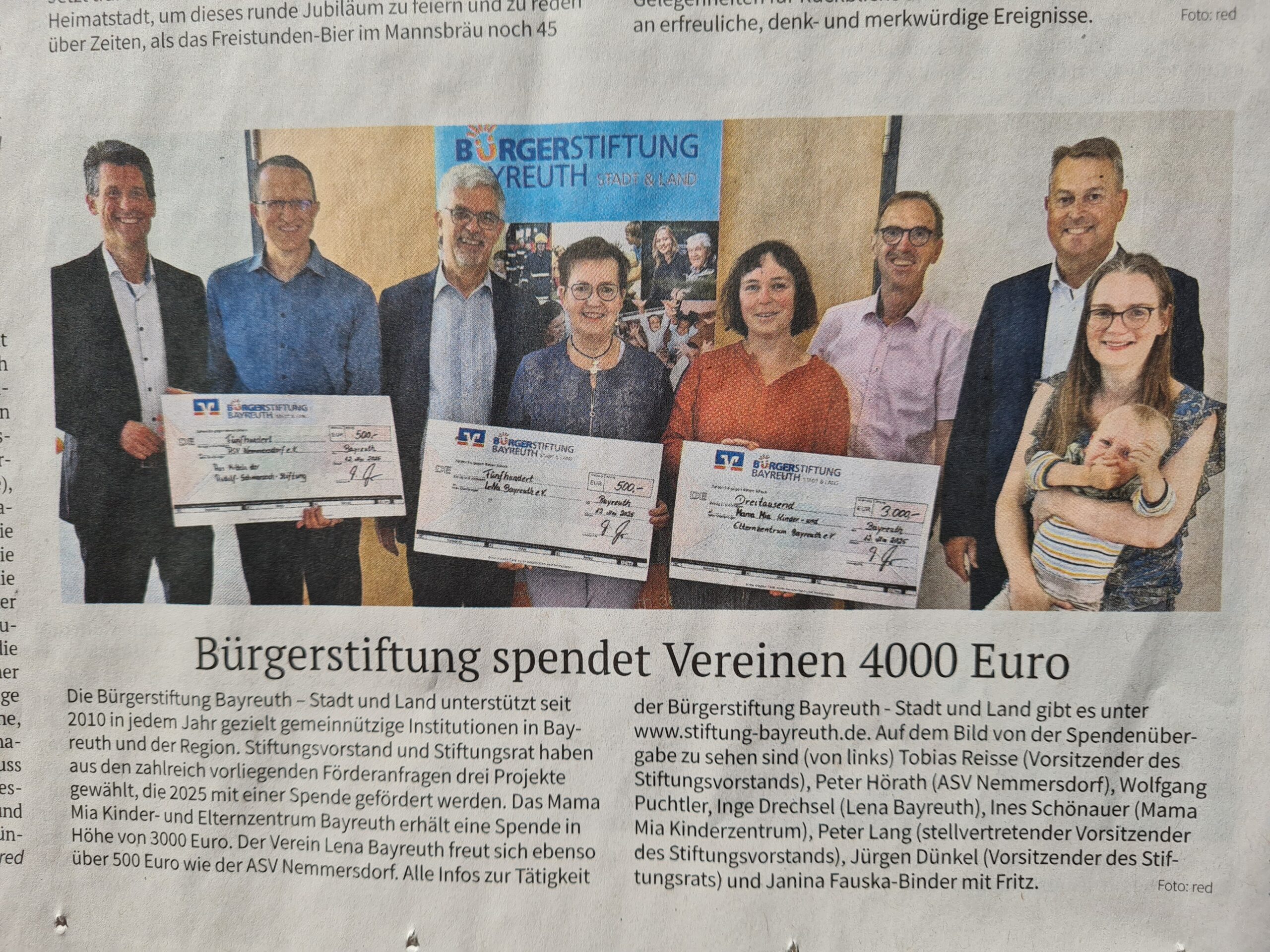 Bürgerstiftung Bayreuth und VR Bank unterstützen LeNa e.V. mit neuer Technik.